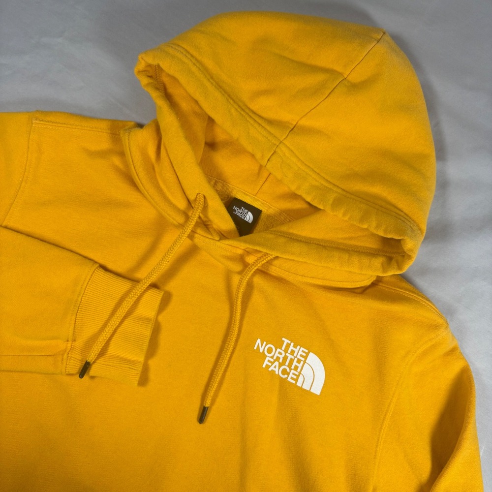 The North Face Mens Hoodie Size M Yellow Graphic Back Logo Pullover Gorpcore